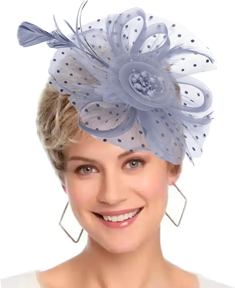 HIWIND Store Fascinators Hat Women Tea Party Headband Flower Cocktail Mesh Feathers Hair Clip Kentucky Derby Hat Wedding - Image 1